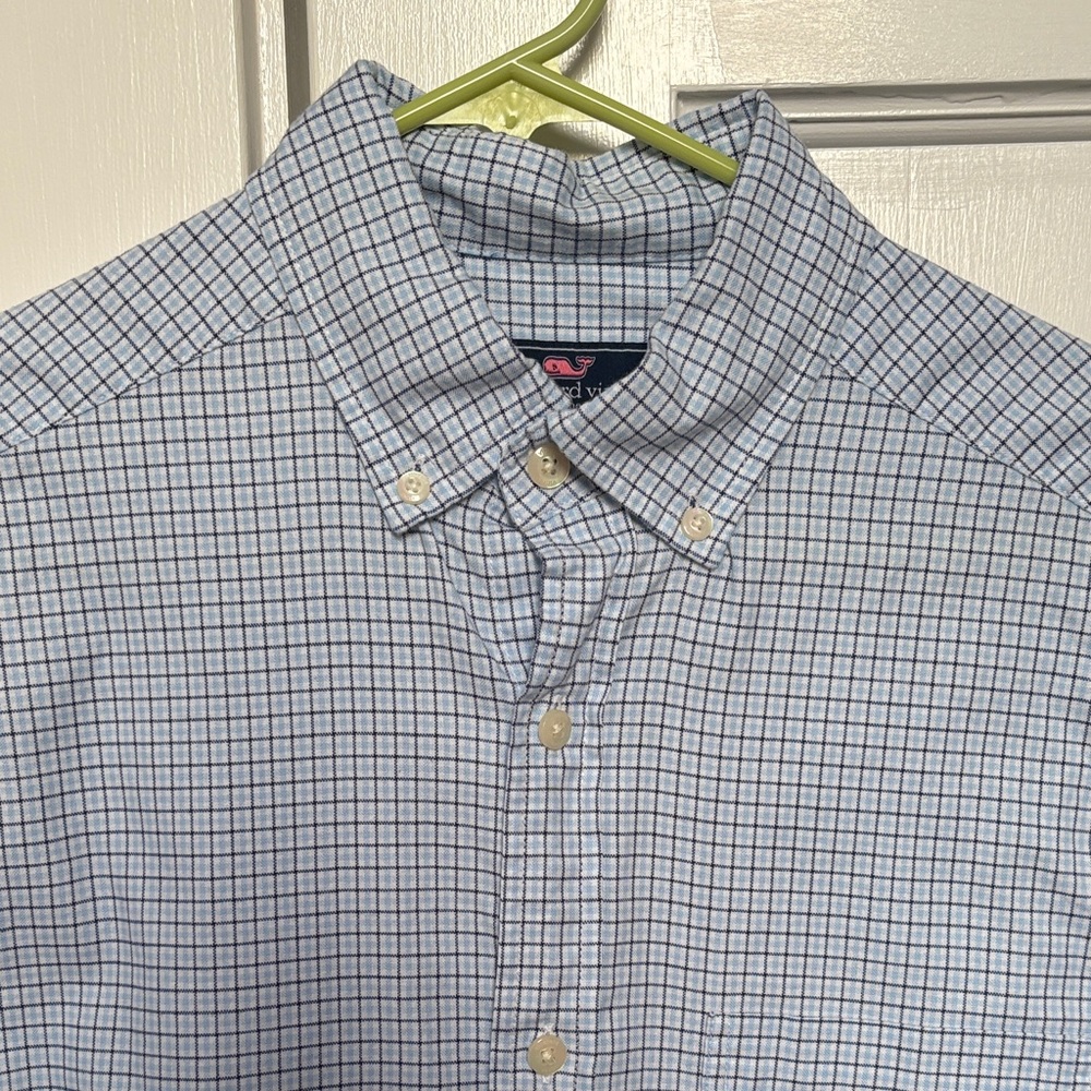 Vineyard Vines Men's Blue and White Check Button-Down Shirt